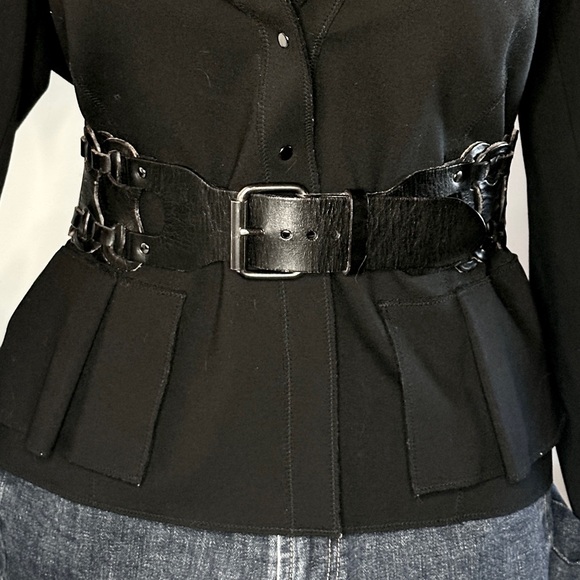 Vintage Wide Black Leather Woven Belt - Picture 5 of 9
